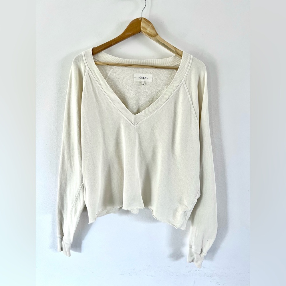Cream V-Neck Long Sleeve Top